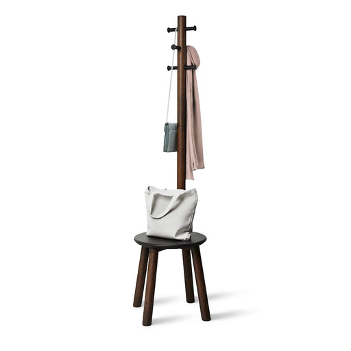 Umbra Pillar Stool/Coatrack, Black/Walnut