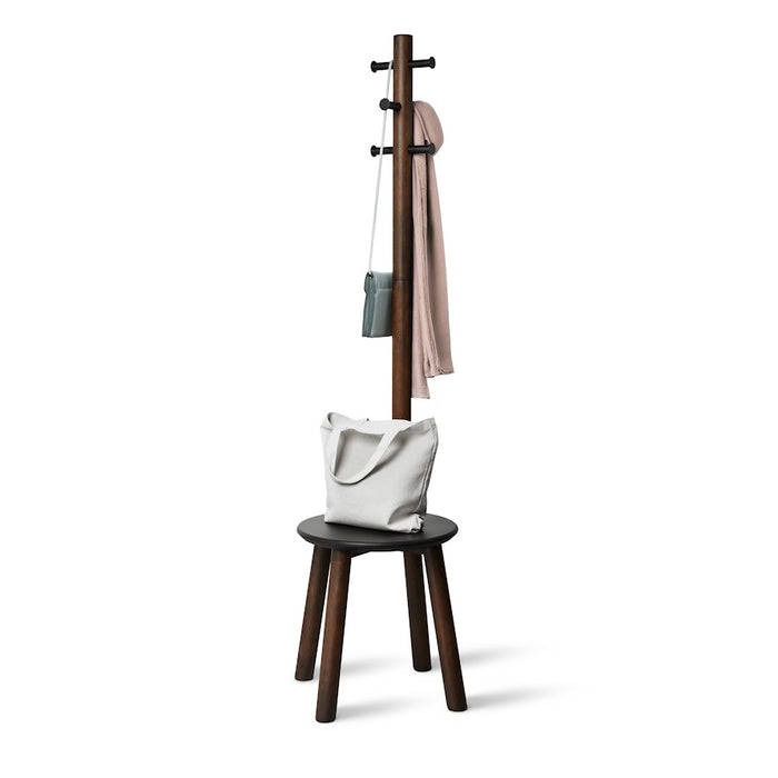 Umbra Pillar Stool/Coatrack, Black/Walnut