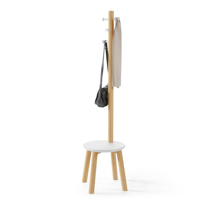 Umbra Pillar Stool/Coatrack, White/Natural