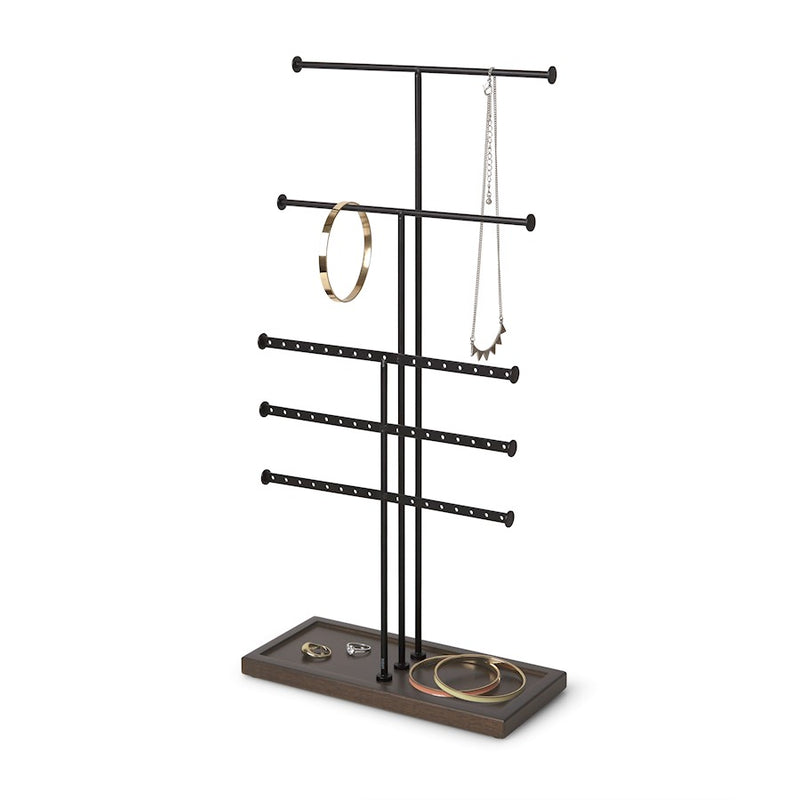 Umbra Trigem 5 Tiered Jewelry Stand, Black/Walnut