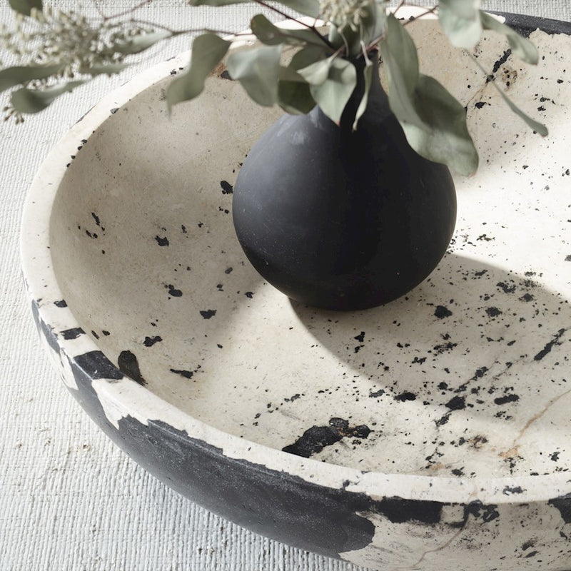 Uttermost Nouveau Bowl, Natural White Limestone/Black