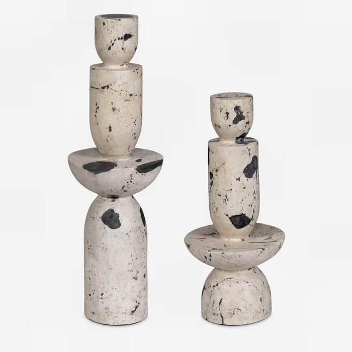 Uttermost Nouveau Tower Sculptures Set of 2, White Limestone/Black - 17124