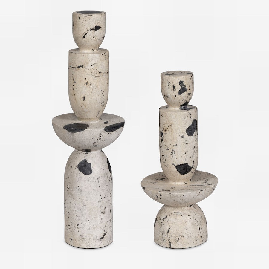 Uttermost Nouveau Tower Sculptures Set of 2, White Limestone/Black - 17124