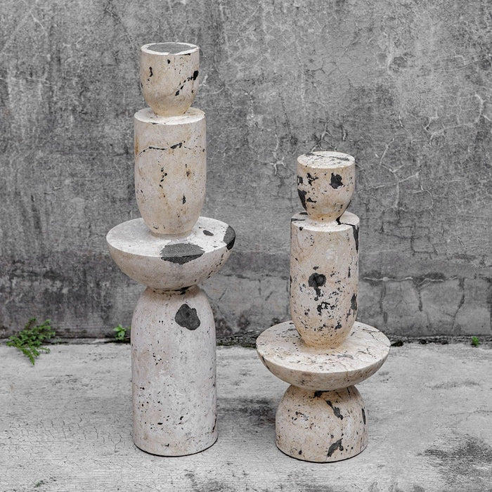 Uttermost Nouveau Tower Sculptures Set of 2, White Limestone/Black