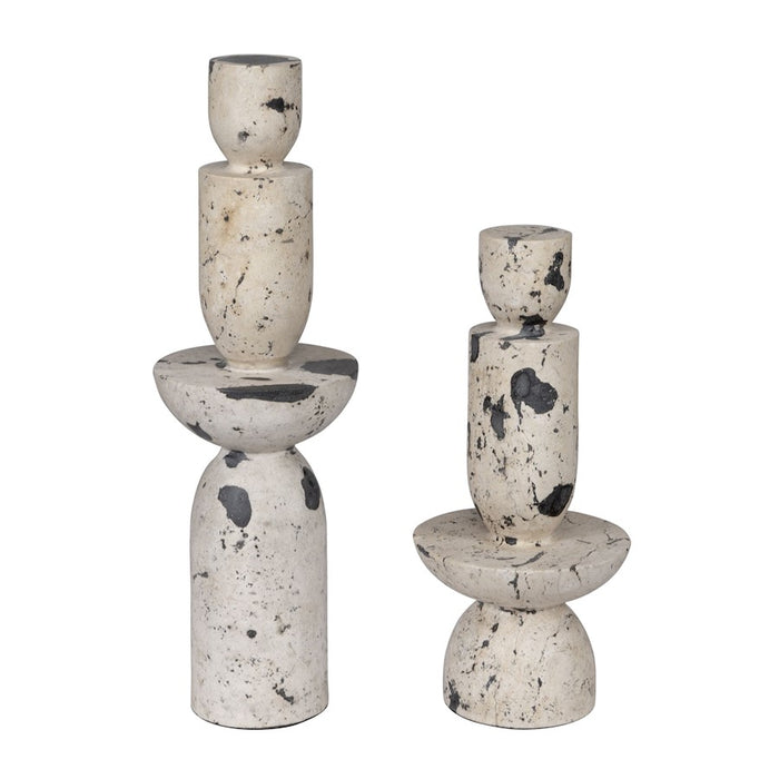 Uttermost Nouveau Tower Sculptures Set of 2, White Limestone/Black