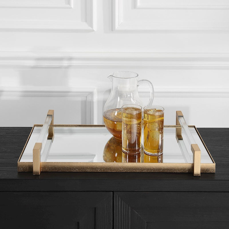 Uttermost Deki Mirrored Tray, Antique Gold Leaf