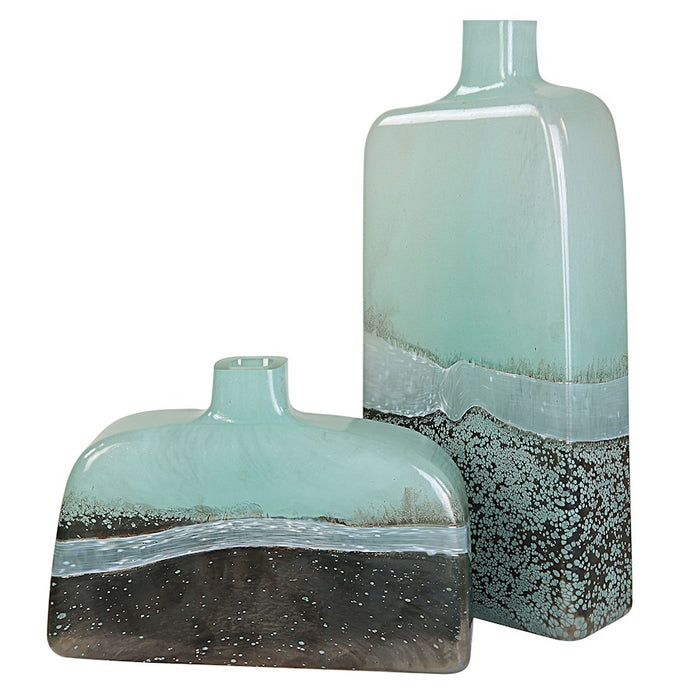 Uttermost Fuze Vases, Set Of 2, Aqua And Bronze - 18096