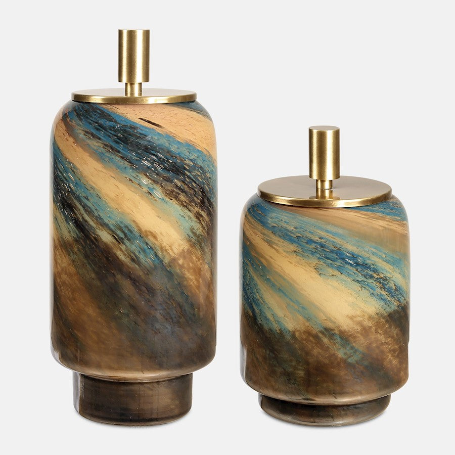 Uttermost Celestial Tide Glass Containers Set of 2, Brass - 18188