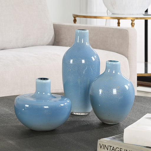 Uttermost Celestial Frost Blue Vases Set of 3