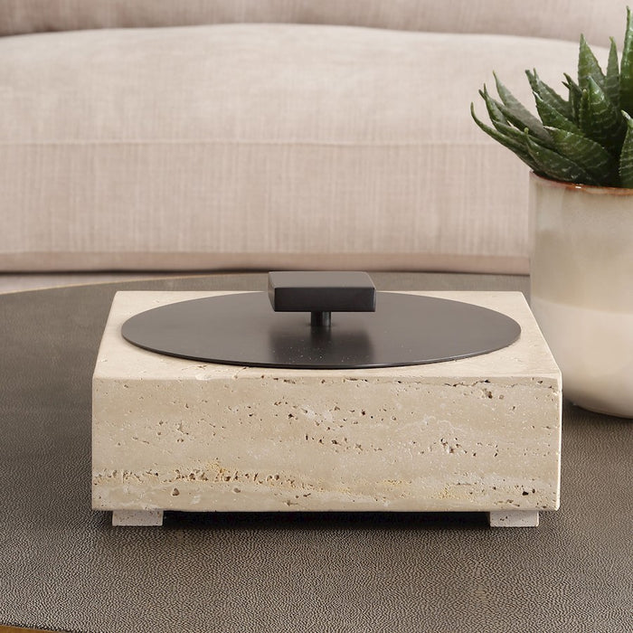 Uttermost Natural Luxe Travertine Box, Bronze