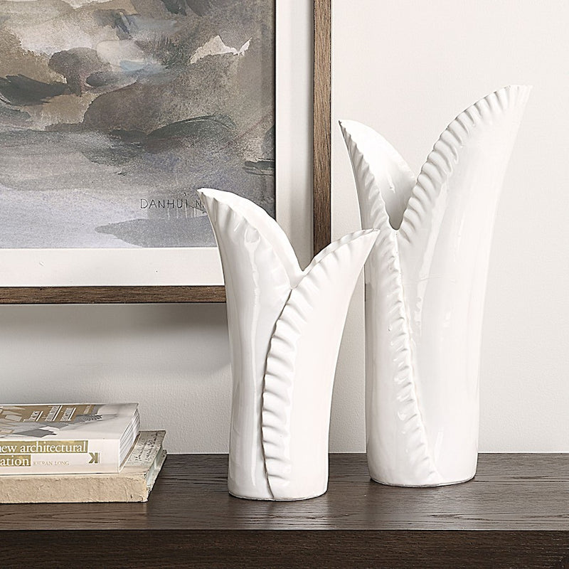 Uttermost Leafscape White Vases Set of 2