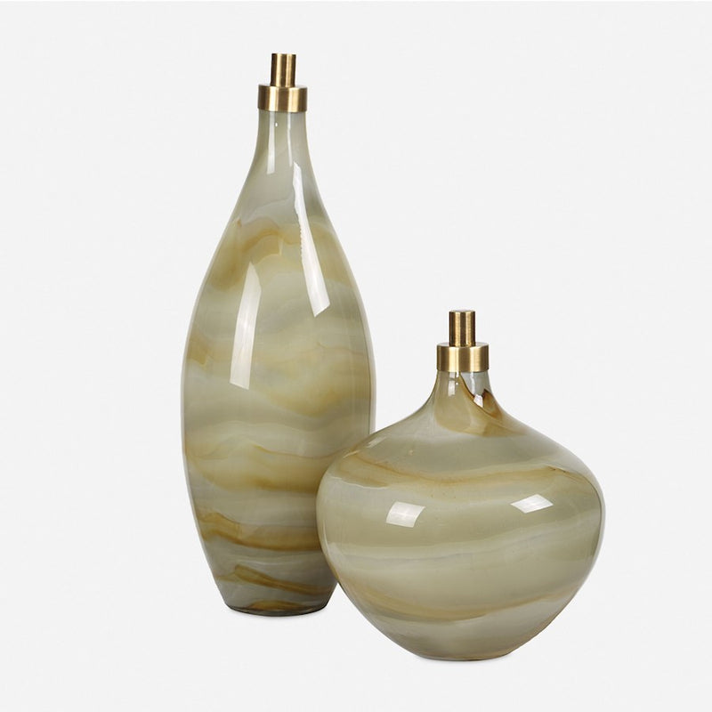 Uttermost Cascade Glass Bottles Set of 2, Brass