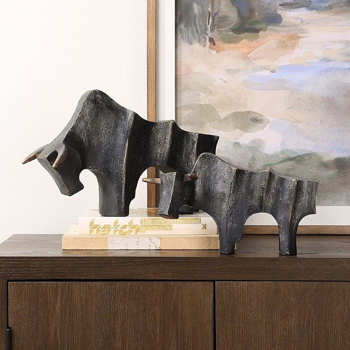 Uttermost Regal Bull Bronze Sculptures Set of 2