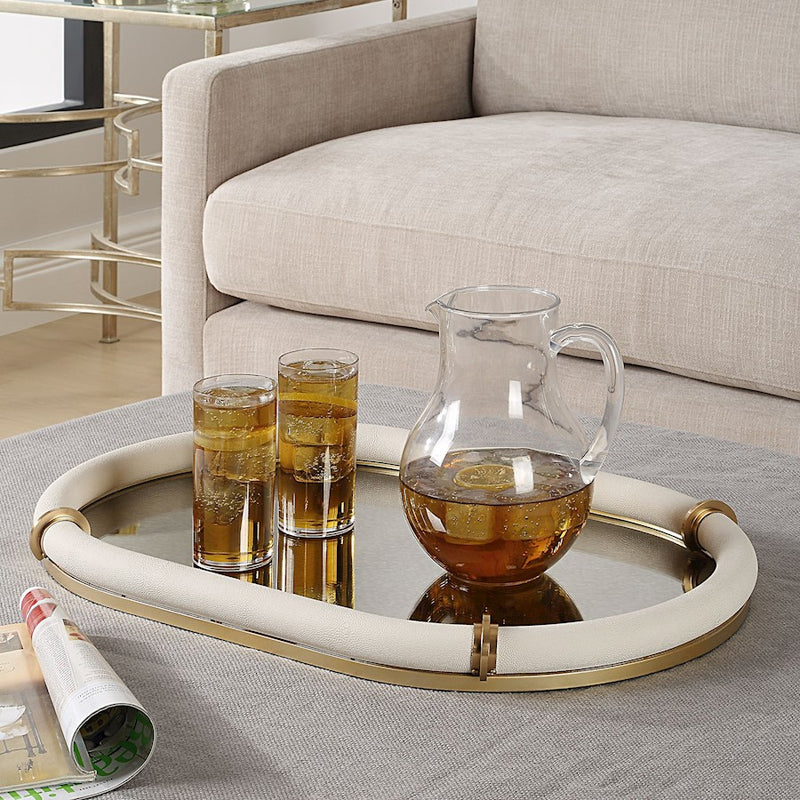 Uttermost Cyprus Leather Oval Tray, Brass
