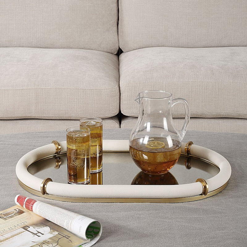 Uttermost Cyprus Leather Oval Tray, Brass