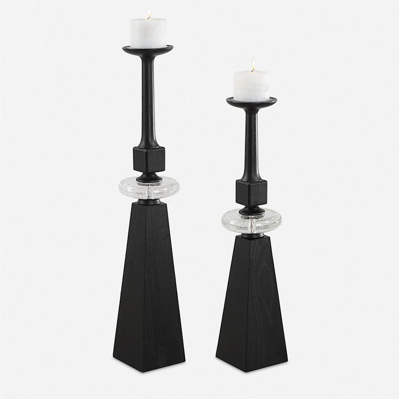 Uttermost Ebon Glow Floor Candleholders Set of 2, Black - 18231
