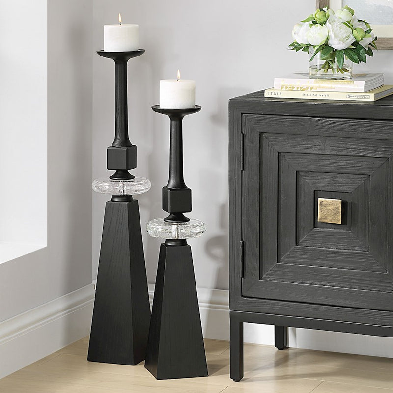 Uttermost Ebon Glow Floor Candleholders Set of 2, Black