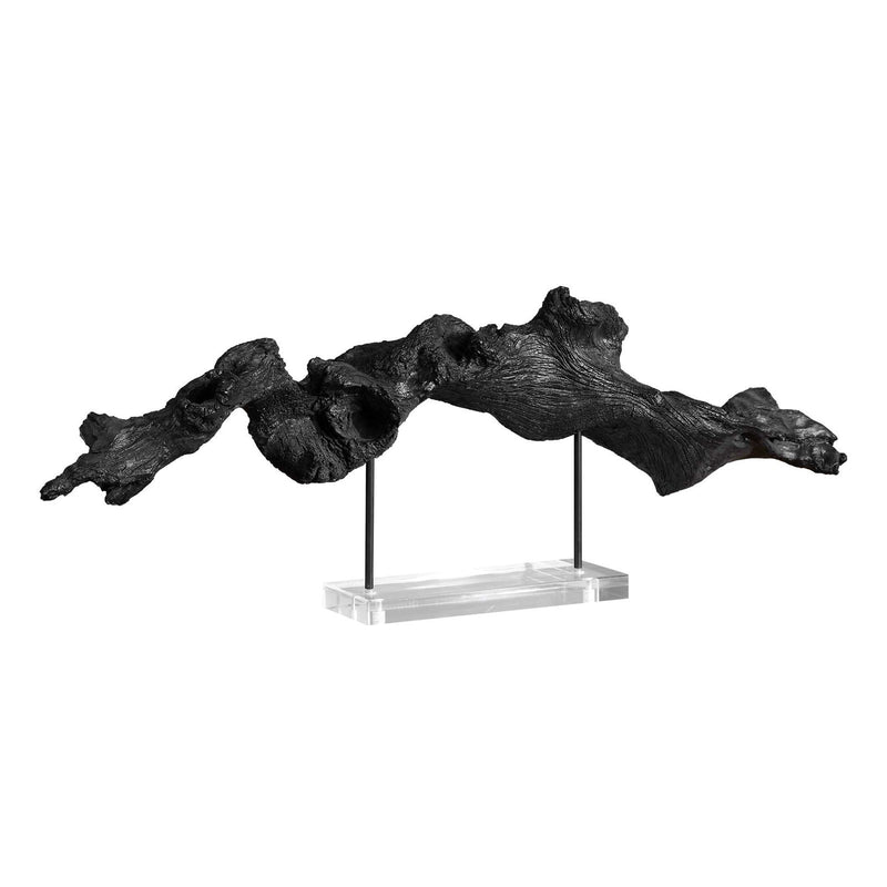 Uttermost Charred Timber Branch Sculpture | Burnt Black Polyresin & Metal on Acrylic Stand | Mantel & Shelf Decor | Model 18327
