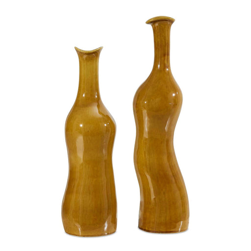 Uttermost Sienna Flow Bottle Vases Set/2 | Earthy Brown Glazed Earthenware | Shelf & Mantel Decor | 7 x 7 x 26 in | Model 18390