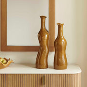 Uttermost Sienna Flow Bottle Vases Set/2 | Earthy Brown Glazed Earthenware | Shelf & Mantel Decor | 7 x 7 x 26 in | Model 18390