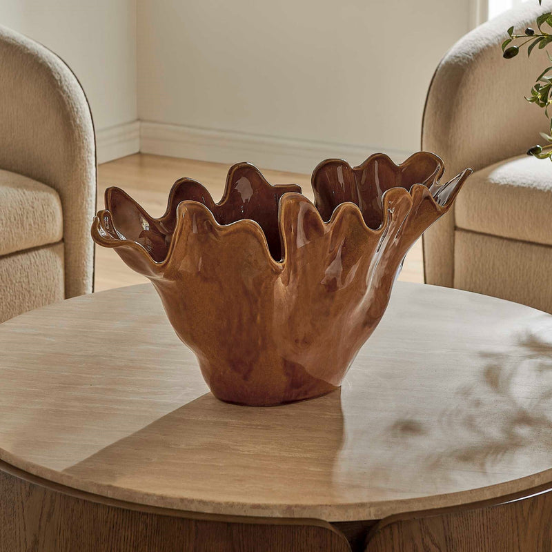 Uttermost Amber Tide 22in Decorative Bowl | Glossy Amber Glaze Earthenware | Indoor & Outdoor Centerpiece | 22 x 11 x 11 in | Model 18391
