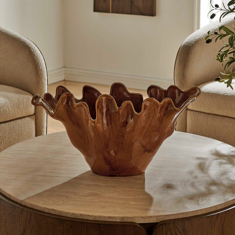 Uttermost Amber Tide 22in Decorative Bowl | Glossy Amber Glaze Earthenware | Indoor & Outdoor Centerpiece | 22 x 11 x 11 in | Model 18391