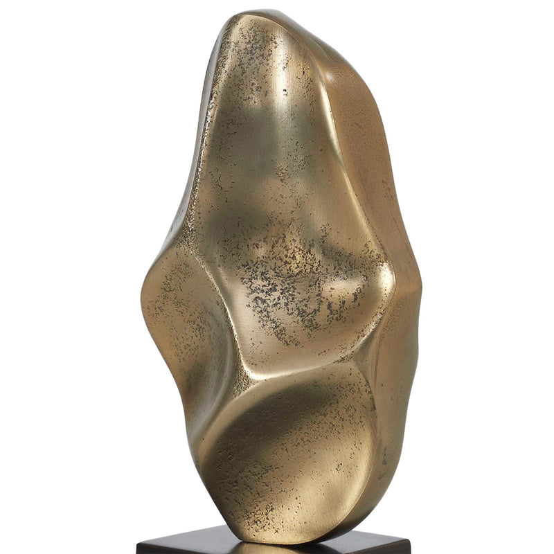 Uttermost Fluid Geometry Set/2 Gold Sculptures | Antiqued Gold Aluminum on Black Bases | Shelf & Tabletop Decor | 19in H | Model 18393