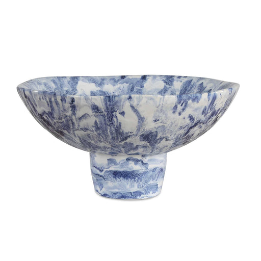 Uttermost Indigo Marble Pedestal Bowl | Ceramic Blue and Ivory Marbled | Coffee Table & Entryway Decor | 14 x 14 x 7 in | Model 18397
