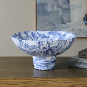 Uttermost Indigo Marble Pedestal Bowl | Ceramic Blue and Ivory Marbled | Coffee Table & Entryway Decor | 14 x 14 x 7 in | Model 18397