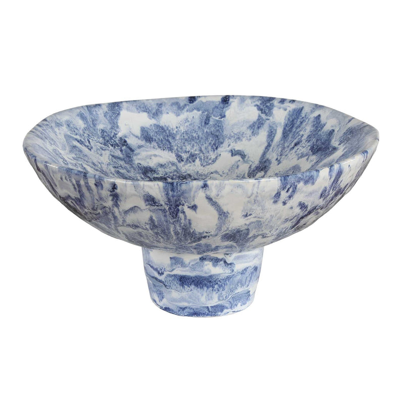 Uttermost Indigo Marble Pedestal Bowl | Ceramic Blue and Ivory Marbled | Coffee Table & Entryway Decor | 14 x 14 x 7 in | Model 18397