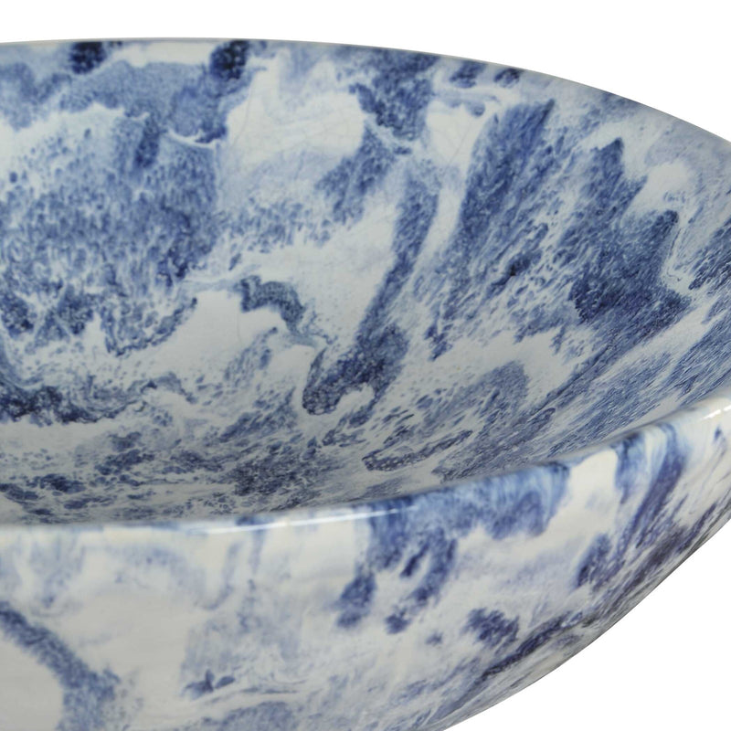 Uttermost Indigo Marble Pedestal Bowl | Ceramic Blue and Ivory Marbled | Coffee Table & Entryway Decor | 14 x 14 x 7 in | Model 18397