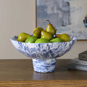 Uttermost Indigo Marble Pedestal Bowl | Ceramic Blue and Ivory Marbled | Coffee Table & Entryway Decor | 14 x 14 x 7 in | Model 18397
