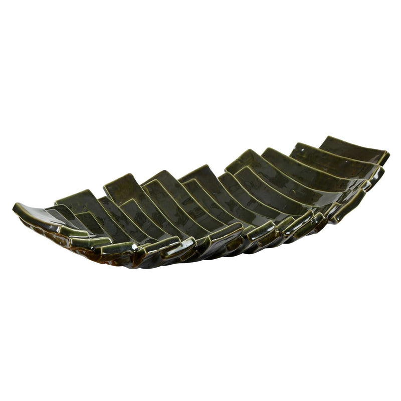 Uttermost Harbor Ridge Olive Green Ceramic Bowl | Glossy Ridged Sculptural | Coffee Table & Shelf Decor | 18.25 x 8.5 x 3.25 in | Model 18398