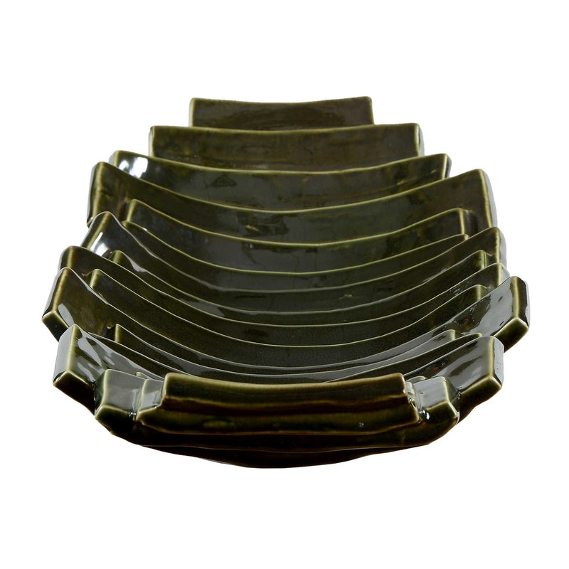 Uttermost Harbor Ridge Olive Green Ceramic Bowl | Glossy Ridged Sculptural | Coffee Table & Shelf Decor | 18.25 x 8.5 x 3.25 in | Model 18398