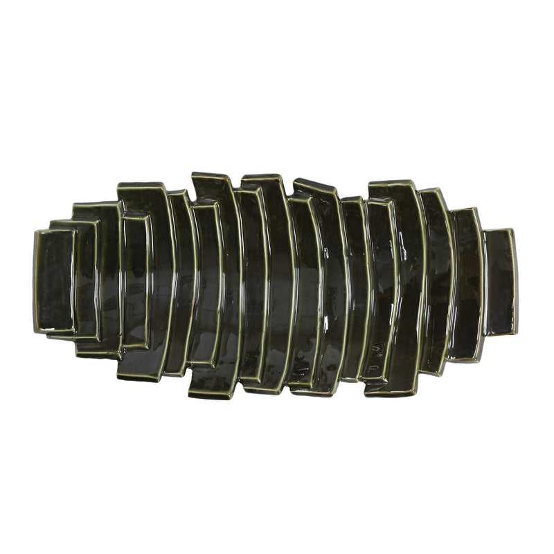Uttermost Harbor Ridge Olive Green Ceramic Bowl | Glossy Ridged Sculptural | Coffee Table & Shelf Decor | 18.25 x 8.5 x 3.25 in | Model 18398
