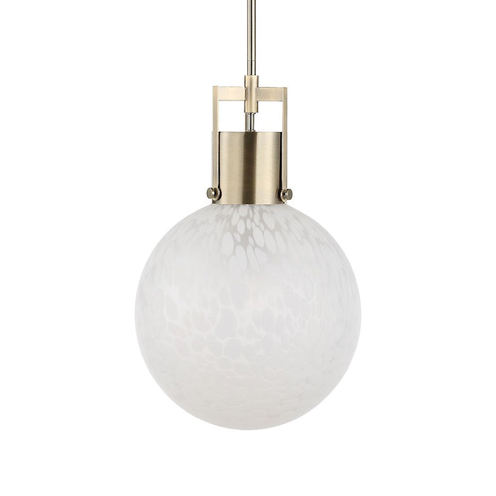 Uttermost Huch 1 Light White Glass Pendant, Antique Brass