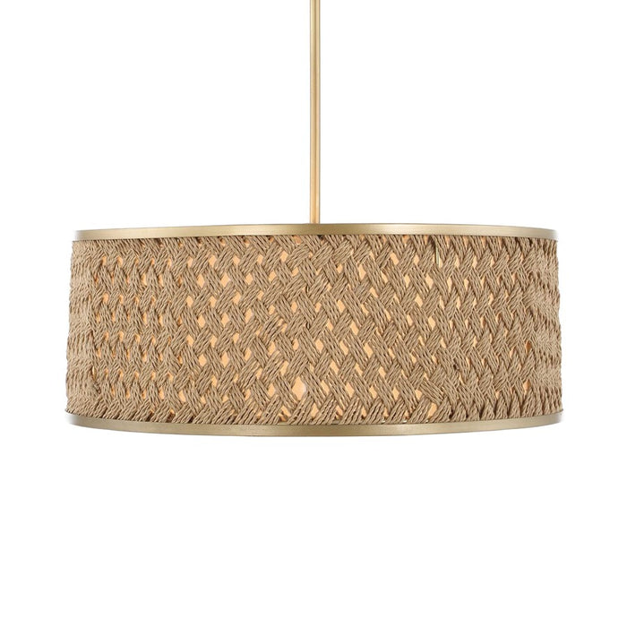 Uttermost Pinchot 4 Light Rattan Drum Pendant, Brushed Matte Gold