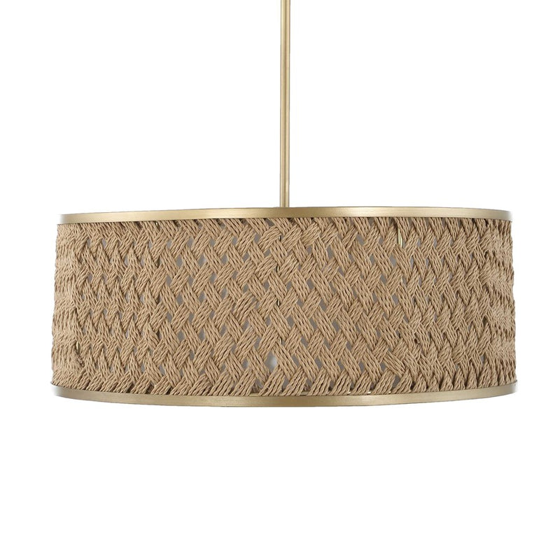 Uttermost Pinchot 4 Light Rattan Drum Pendant, Brushed Matte Gold