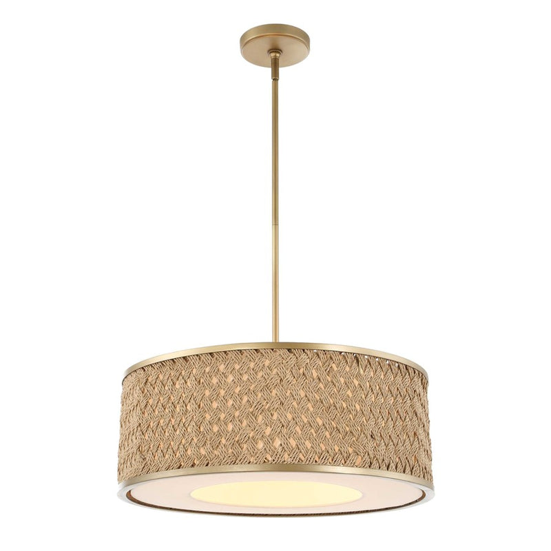 Uttermost Pinchot 4 Light Rattan Drum Pendant, Brushed Matte Gold