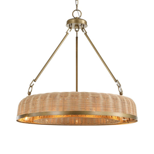 Uttermost Ladakh 9 Light Round Wicker Pendant, Weathered Brushed Brass - 21635