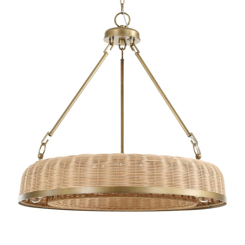 Uttermost Ladakh 9 Light Round Wicker Pendant, Weathered Brushed Brass
