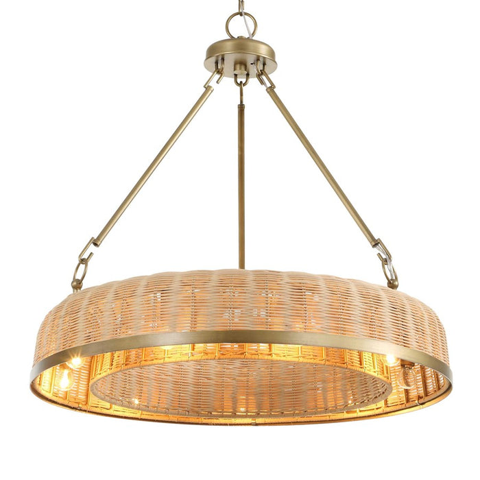 Uttermost Ladakh 9 Light Round Wicker Pendant, Weathered Brushed Brass