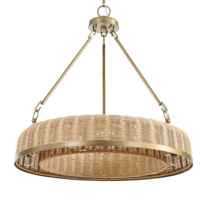 Uttermost Ladakh 9 Light Round Wicker Pendant, Weathered Brushed Brass