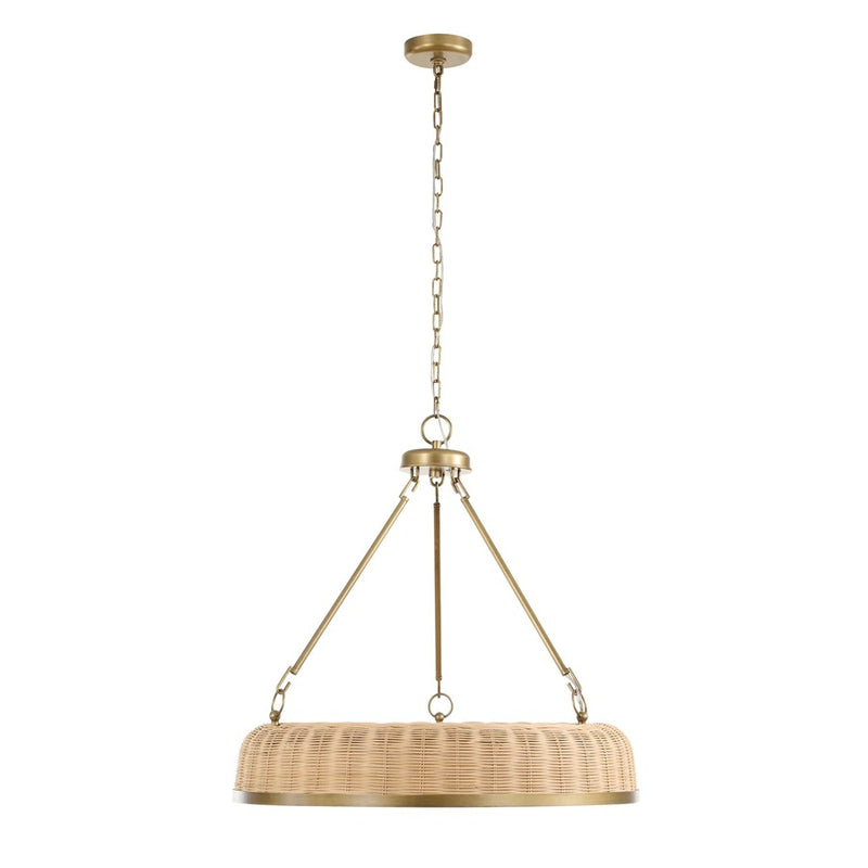 Uttermost Ladakh 9 Light Round Wicker Pendant, Weathered Brushed Brass