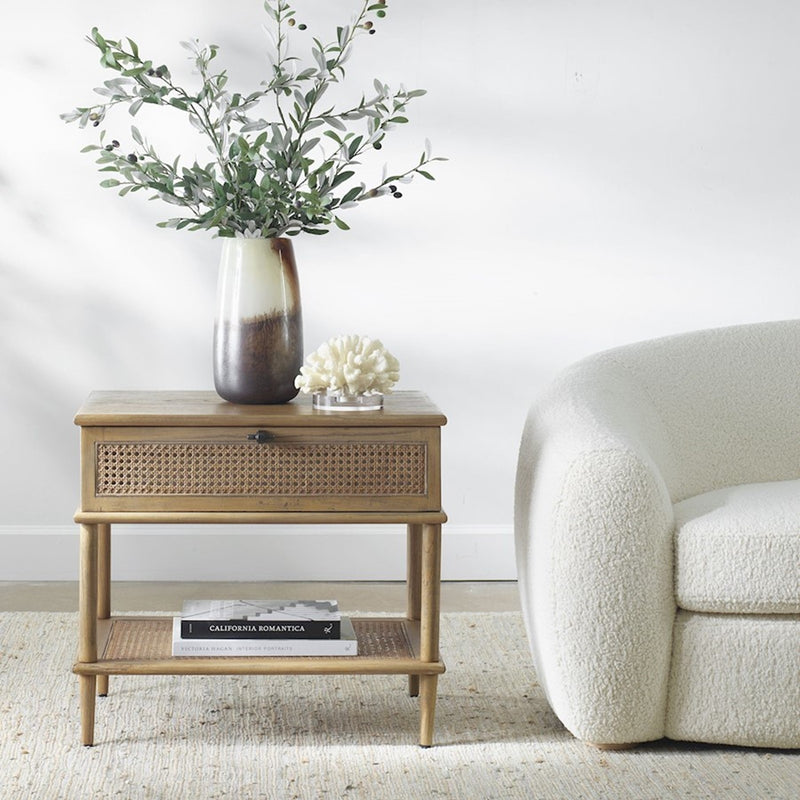 Uttermost Coast Tattan Cane Side Table, Soft Oak Stain