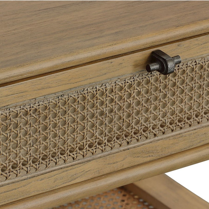 Uttermost Coast Tattan Cane Side Table, Soft Oak Stain