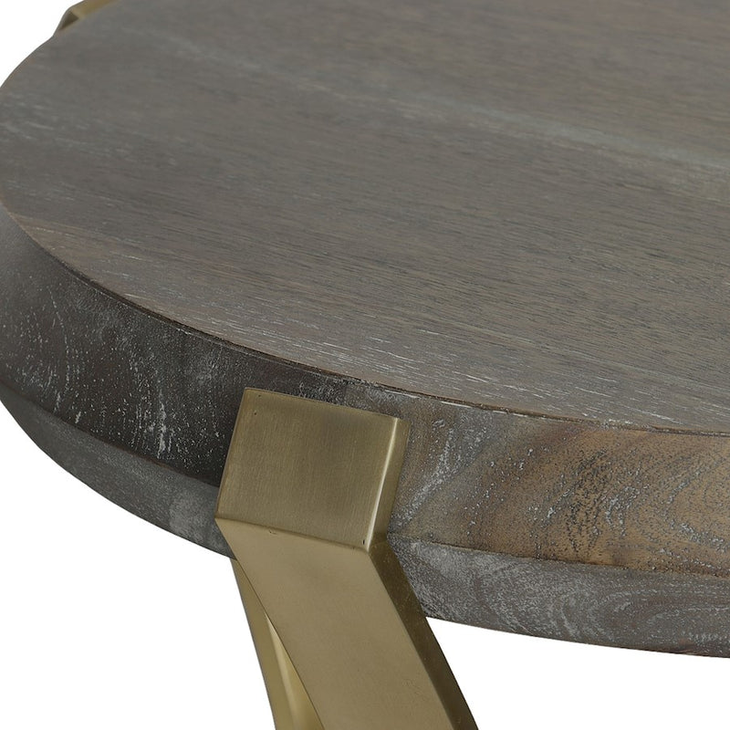 Uttermost Unite Leg Wood Side Table, Plated Brushed Brass