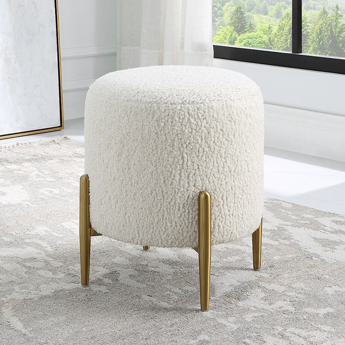 Uttermost Arles Ottoman, Brushed Brass/White Faux - 23821