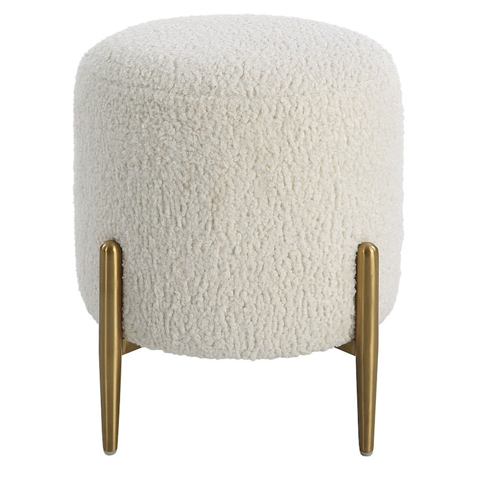 Uttermost Arles Ottoman, Brushed Brass/White Faux