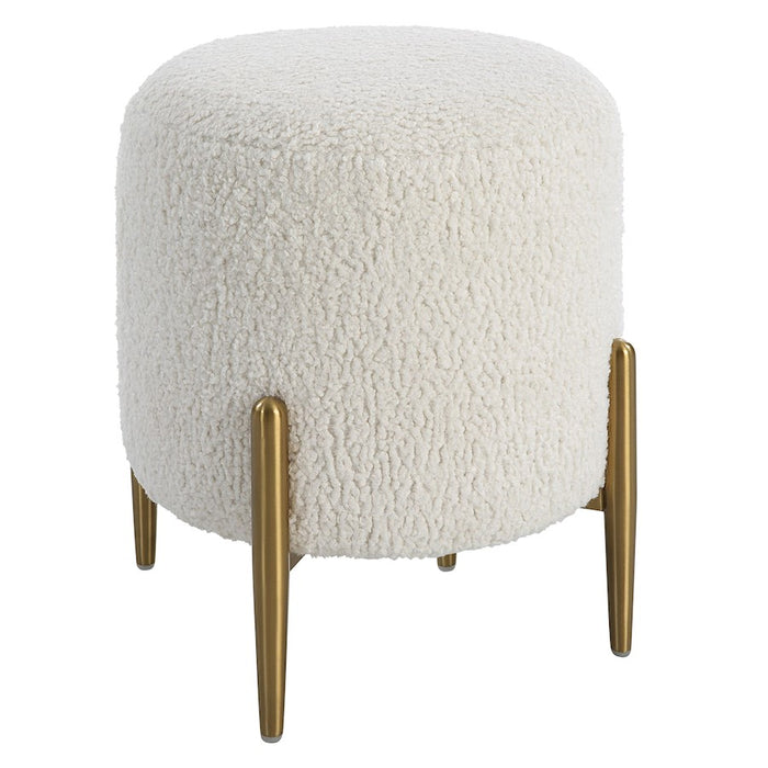 Uttermost Arles Ottoman, Brushed Brass/White Faux